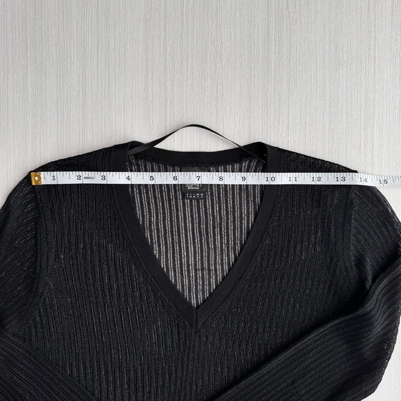 VINTAGE‎ ESPRIT Sheer V Neck Sweater Size XS Black Pullover Lurex Knit Rave EDM - Picture 5 of 11